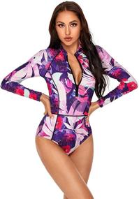 img 1 attached to Milumia Women's Floral Sleeve Zipper Swimsuit - Stylish Beachwear