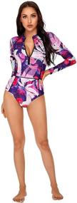 img 2 attached to Milumia Women's Floral Sleeve Zipper Swimsuit - Stylish Beachwear