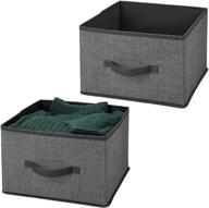 📦 mdesign soft fabric closet storage organizer cube bin box - open top with front handle for closet, bedroom, bathroom, entryway, office - textured print - pack of 2 - charcoal gray/black logo