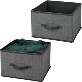 img 4 attached to 📦 mDesign Soft Fabric Closet Storage Organizer Cube Bin Box - Open Top with Front Handle for Closet, Bedroom, Bathroom, Entryway, Office - Textured Print - Pack of 2 - Charcoal Gray/Black