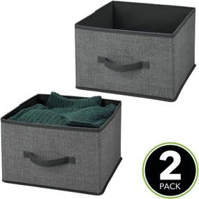 img 3 attached to 📦 mDesign Soft Fabric Closet Storage Organizer Cube Bin Box - Open Top with Front Handle for Closet, Bedroom, Bathroom, Entryway, Office - Textured Print - Pack of 2 - Charcoal Gray/Black