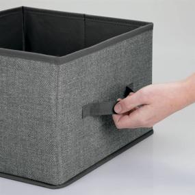 img 1 attached to 📦 mDesign Soft Fabric Closet Storage Organizer Cube Bin Box - Open Top with Front Handle for Closet, Bedroom, Bathroom, Entryway, Office - Textured Print - Pack of 2 - Charcoal Gray/Black