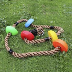 img 1 attached to Colorful Climbing Rope for Kids - 6.5ft with 5 Knotted Foot - Ninja Rope for Ninja Slackline Obstacle Course Accessories, Swing Set & Backyard Play