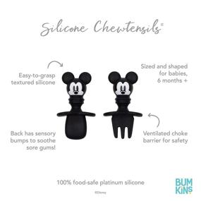 img 1 attached to 🍴 Bumkins Disney Silicone Chewtensils: Baby Fork and Spoon Set for Training - Mickey Mouse Design, Stage 1 Baby Led Weaning Utensils (6 Months+)