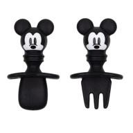 🍴 bumkins disney silicone chewtensils: baby fork and spoon set for training - mickey mouse design, stage 1 baby led weaning utensils (6 months+) logo