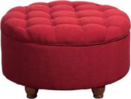 🏠 homepop red upholstered large round button tufted storage ottoman with removable lid: enhance your space with style and functionality logo