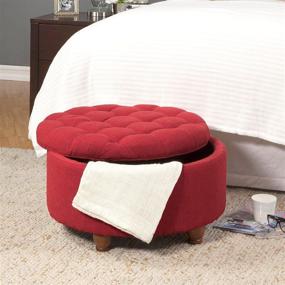 img 2 attached to 🏠 HomePop Red Upholstered Large Round Button Tufted Storage Ottoman with Removable Lid: Enhance Your Space with Style and Functionality