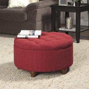 img 1 attached to 🏠 HomePop Red Upholstered Large Round Button Tufted Storage Ottoman with Removable Lid: Enhance Your Space with Style and Functionality