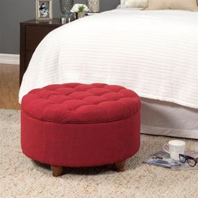 img 3 attached to 🏠 HomePop Red Upholstered Large Round Button Tufted Storage Ottoman with Removable Lid: Enhance Your Space with Style and Functionality