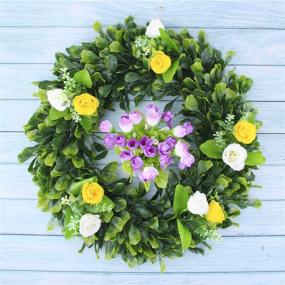 img 2 attached to 🌿 Geboor Faux Boxwood Wreath: 15" Artificial Green Leaves for Front Door and Wall Decoration - Holiday Festival, Wedding Decor - Buy Now