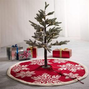 img 1 attached to 🎄 Glitzhome Knitted Red Christmas Tree Skirt: 48-inch Xmas Decoration with White Snowflake Pattern