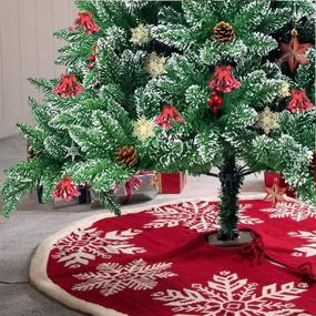 img 3 attached to 🎄 Glitzhome Knitted Red Christmas Tree Skirt: 48-inch Xmas Decoration with White Snowflake Pattern