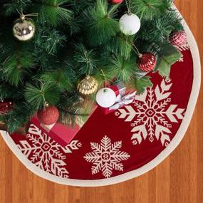 img 2 attached to 🎄 Glitzhome Knitted Red Christmas Tree Skirt: 48-inch Xmas Decoration with White Snowflake Pattern