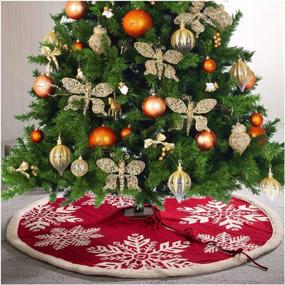 img 4 attached to 🎄 Glitzhome Knitted Red Christmas Tree Skirt: 48-inch Xmas Decoration with White Snowflake Pattern