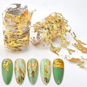 img 3 attached to 💅 Glittering Gold Silver Foil Nail Art: Holographic Aluminum Flakes, Stickers & Sequins for Stunning 3D DIY Designs! Rainbow Accessories & Decals Included!