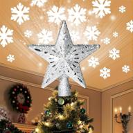 🌲 christmas tree topper with led rotating snowflake projector lights – aoyoo lighted star topper, 3d glitter snow projection for indoor outdoor xmas decorations, holiday party ornament logo