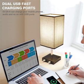 img 2 attached to ⚡ Modern Nightstand Lamp Black Set of 2 with USB Ports and AC Outlet - Dimmable Touch Table Lamps for Bedroom and Living Room with Edison LED Bulbs Included - LIGHTESS LG9925871