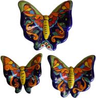 🦋 vibrant set of 3 talavera ceramic butterflies: multicolor delight! logo