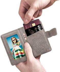 img 1 attached to 🦋 RFID Blocking 3D Butterfly Flower Phone Card Holder Sleeve with Kickstand and Stick-On Adhesive Wallet – Gray, Compatible with iPhone/Android/Samsung Galaxy