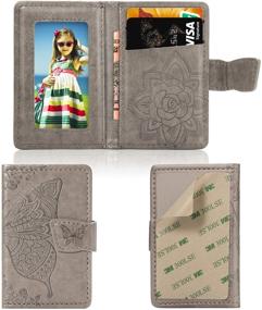 img 3 attached to 🦋 RFID Blocking 3D Butterfly Flower Phone Card Holder Sleeve with Kickstand and Stick-On Adhesive Wallet – Gray, Compatible with iPhone/Android/Samsung Galaxy