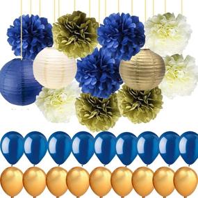 img 2 attached to Royal Blue Gold Cream Party Decoration Set - Tissue Paper Pom Poms, 🎉 Paper Lanterns, Balloons for Nautical Theme, Prince Baby Shower, Birthday, Wedding & Graduation Party