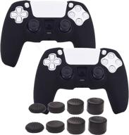 pandaren ps5 controller grips: 2-pack skin with texture pattern cover + 8pcs fps pro thumb stick cap protector - sweat-proof anti-slip silicone hand grip for playstation 5 (black) logo