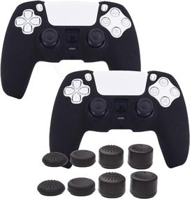img 4 attached to Pandaren PS5 Controller Grips: 2-Pack Skin with Texture Pattern Cover + 8pcs FPS Pro Thumb Stick Cap Protector - Sweat-Proof Anti-Slip Silicone Hand Grip for Playstation 5 (Black)