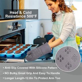 img 2 attached to 🔥 10-Piece Oven Mitts and Pot Holders Set with Kitchen Towels, Dishcloths, and Dish Drying Mat - 500 Degree High Heat Resistant, Microfiber Super Absorbent Soft Towels for Kitchen, Cooking, Baking