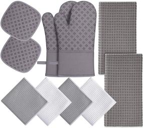 img 4 attached to 🔥 10-Piece Oven Mitts and Pot Holders Set with Kitchen Towels, Dishcloths, and Dish Drying Mat - 500 Degree High Heat Resistant, Microfiber Super Absorbent Soft Towels for Kitchen, Cooking, Baking