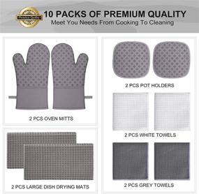 img 3 attached to 🔥 10-Piece Oven Mitts and Pot Holders Set with Kitchen Towels, Dishcloths, and Dish Drying Mat - 500 Degree High Heat Resistant, Microfiber Super Absorbent Soft Towels for Kitchen, Cooking, Baking