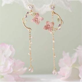 img 2 attached to 🎀 Young Girl Jewelry: 925 Silver Needle Earrings with Rose Cat Tassel, Ginkgo Biloba, and Shell - Perfect for Party