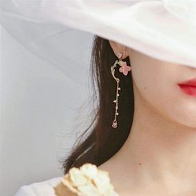 img 1 attached to 🎀 Young Girl Jewelry: 925 Silver Needle Earrings with Rose Cat Tassel, Ginkgo Biloba, and Shell - Perfect for Party