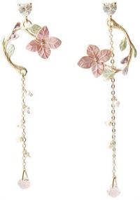 img 4 attached to 🎀 Young Girl Jewelry: 925 Silver Needle Earrings with Rose Cat Tassel, Ginkgo Biloba, and Shell - Perfect for Party