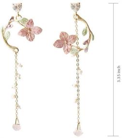 img 3 attached to 🎀 Young Girl Jewelry: 925 Silver Needle Earrings with Rose Cat Tassel, Ginkgo Biloba, and Shell - Perfect for Party