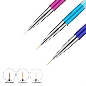 img 3 attached to 💅 Ycyan 3Pcs Nail Art Liner Brush Pen Set with Rhinestone Handle - Salon Quality Nylon Hair Brushes (7 mm, 9 mm, 11 mm)