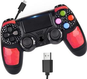 img 4 attached to 🎮 ATISTAK Wireless PS4 Controller: Two Motor Gamepad with Charging Cable - Perfect Gift for Girls/Kids/Men, New Red and Black Joystick