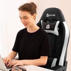 img 2 attached to 🎮 KLIM Esports Gaming Chair: Executive Ergonomic Racing Computer Chair with Back & Head Support, Adjustable Armrest, Desk & Office Recliner - New Silla Gamer in Black & White Cushion