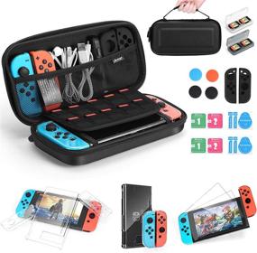 img 4 attached to 🎮 iAmer 11-in-1 Starter Kit for Nintendo Switch - Includes Switch Carrying Case, Protective Cover, Tempered Glass Screen Protector, Joy-Con Silicone Cover, Thumb Grip Caps, and Game Card Case