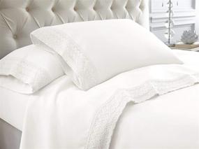 img 3 attached to Amrapur Overseas Queen Crochet Lace 4-Piece Bed Sheet Set in White - Enhance Your Bedroom with Style