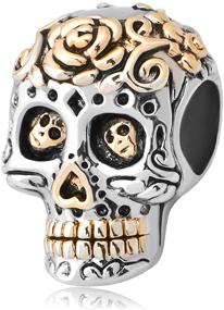 img 2 attached to 🎃 SBI Jewelry Halloween Skull Charm: Dia De Los Gold Flowers Rose Bracelet Gift - Perfect for Women and Girls Birthday!