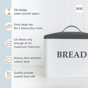 img 1 attached to 🍞 Vintage Gray and White Extra Large Bread Box: Perfect Bread Storage Solution for Farmhouse Kitchen Decor - Holds 2+ Loaves and Keeps Your Kitchen Counter Organized!