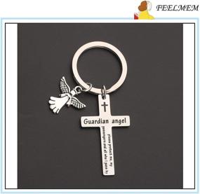 img 1 attached to 🙏 FEELMEM Guardian Angel Prayer Cross Keychain: Boost Safety and Blessings for Drivers with this Protective Gift