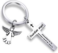 🙏 feelmem guardian angel prayer cross keychain: boost safety and blessings for drivers with this protective gift logo