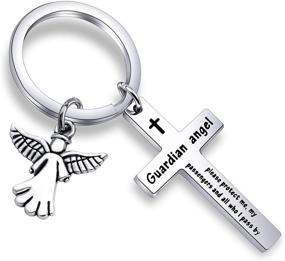 img 4 attached to 🙏 FEELMEM Guardian Angel Prayer Cross Keychain: Boost Safety and Blessings for Drivers with this Protective Gift