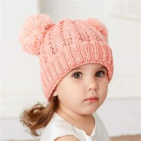 img 2 attached to 🧸 Urban Virgin Baby Girl Kids Hats: Stylish Cable Knit Pom Pom Ears Winter Caps for Girls 1-5 Years