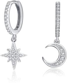 img 4 attached to 💫 Sterling Silver Huggie Drop Earrings with Charm - Moon Star, Spike, Evil Eye, Tiny Hoop Dangle Earrings for Women and Teen Girls