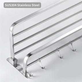 img 1 attached to 🛀 Space-Saving Foldable Double Towel Shelf with Bar and Hooks – Brushed Stainless Steel, Rust-Proof Bathroom Towel Rack for Hotel Towels