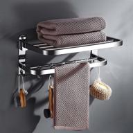 🛀 space-saving foldable double towel shelf with bar and hooks – brushed stainless steel, rust-proof bathroom towel rack for hotel towels logo