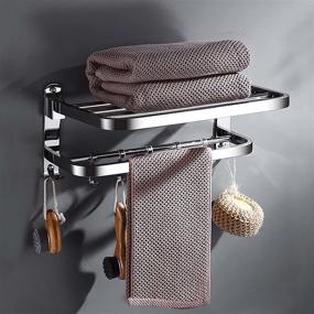 img 4 attached to 🛀 Space-Saving Foldable Double Towel Shelf with Bar and Hooks – Brushed Stainless Steel, Rust-Proof Bathroom Towel Rack for Hotel Towels