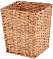 🧺 mdesign small woven basket trash can wastebasket - square garbage container bin for bathrooms, kitchens, home offices, craft, laundry, utility rooms, garages - camel brown: stylish and functional waste management solution logo